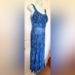 Jones New York Blue Paisley Chiffon Ruched Tiered Maxi Sundress 👗